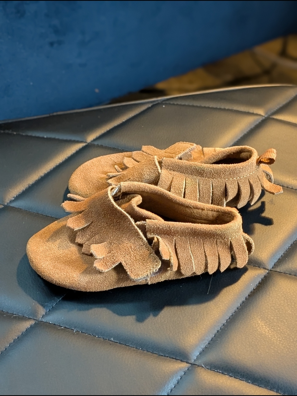 Brown Suede Fringe Baby Moccasins